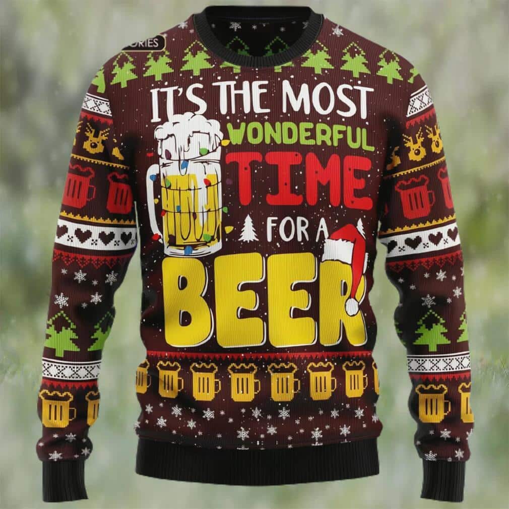 Brown Funny It's The Most Wonderful Time For A Beer Ugly Christmas Sweater Brown Funny It's The Most Wonderful Time For A Beer Ugly Christmas Sweater