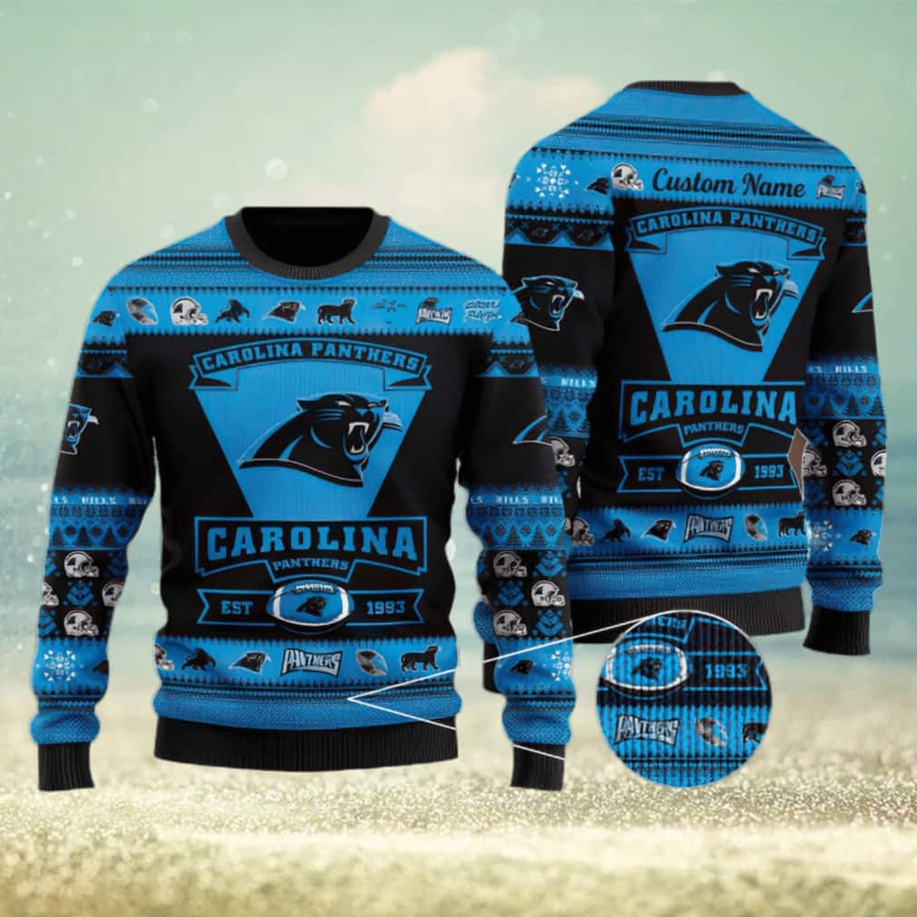 Black Blue NFL Carolina Panthers Ugly Christmas Sweater Custom Name Black Blue NFL Carolina Panthers Ugly Christmas Sweater Custom Name