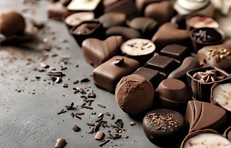 Delicious chocolate candy on gray background Delicious chocolate candy on gray background