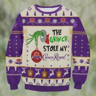 Funny Grinch Stole Crown Royal Whisky Ugly Christmas Sweater