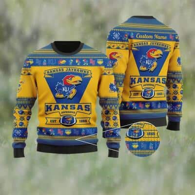NCAA Kansas Jayhawks Ugly Christmas Sweater Custom Name