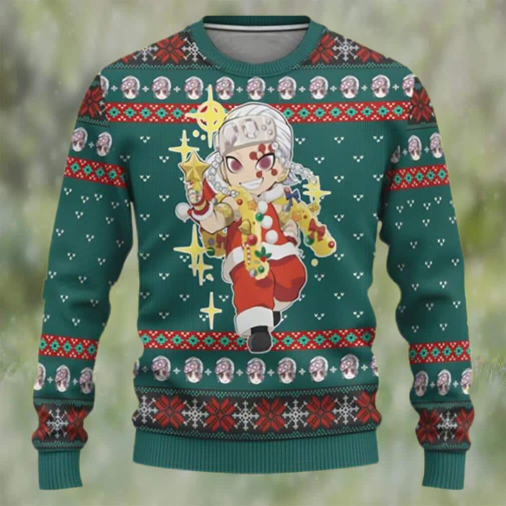 Green Tengen Uzui Demon Slayer Ugly Christmas Sweater Green Tengen Uzui Demon Slayer Ugly Christmas Sweater