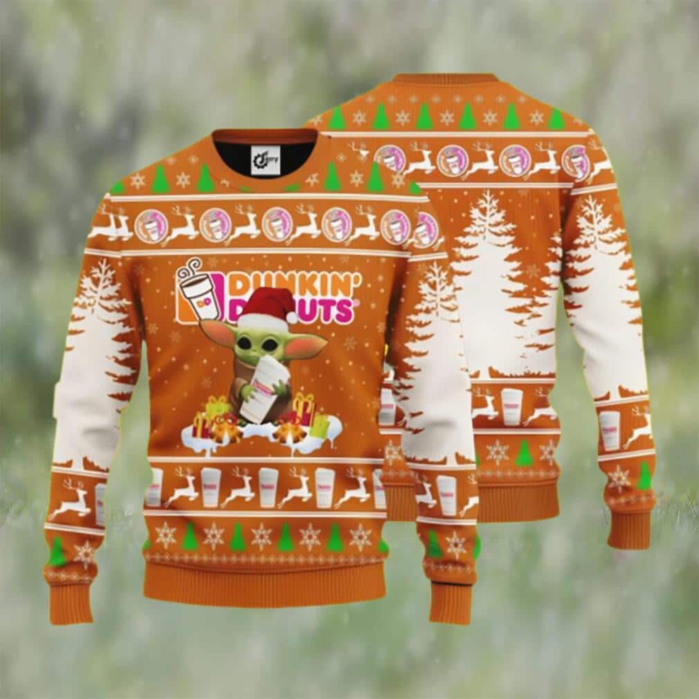 Baby Yoda Loves Dunkin’ Donuts Ugly Christmas Sweater Baby Yoda Loves Dunkin’ Donuts Ugly Christmas Sweater