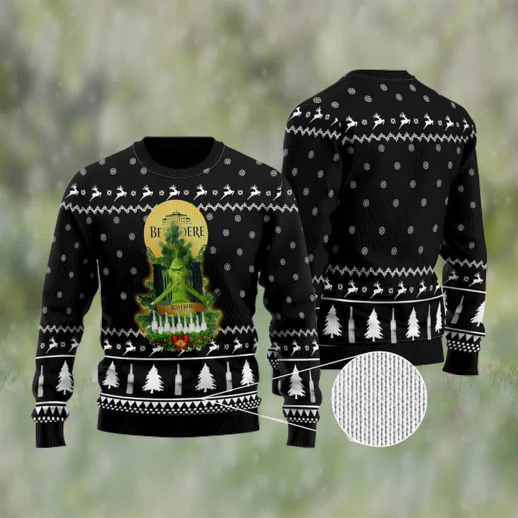 Funny Grinch Belvedere Vodka Ugly Christmas Sweater Snowflake Funny Grinch Belvedere Vodka Ugly Christmas Sweater Snowflake