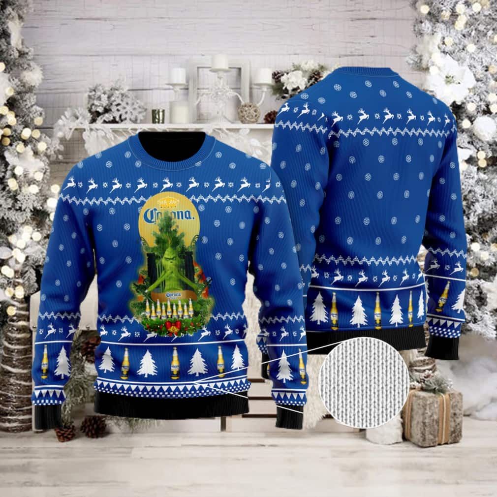 Blue Grinch Corona Extra Beer Ugly Christmas Sweater Blue Grinch Corona Extra Beer Ugly Christmas Sweater