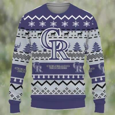 MLB Colorado Rockies Ugly Christmas Sweater Snowflake Reindeer Pattern