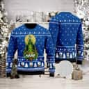 Blue Grinch Caribou Coffee Ugly Christmas Sweater Snowflake Pattern
