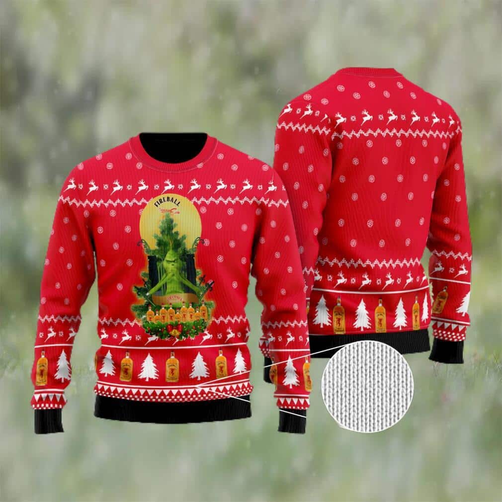 Red Grinch Fireball Whisky Ugly Christmas Sweater Red Grinch Fireball Whisky Ugly Christmas Sweater