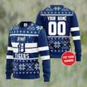 Blue MLB Detriot Tigers Ugly Christmas Sweater Custom Name