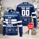 Blue MLB Detriot Tigers Ugly Christmas Sweater Custom Name