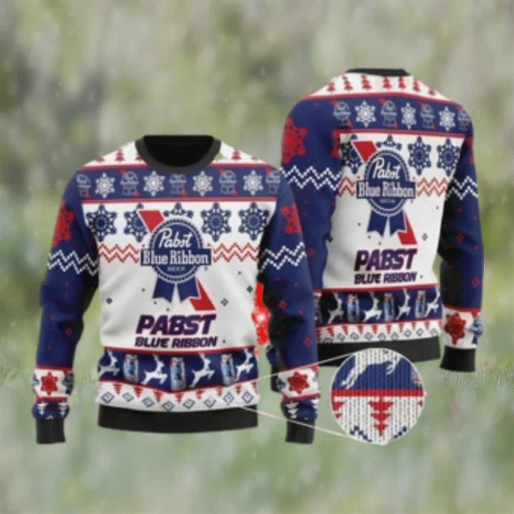 Pabst Blue Ribbon Ugly Christmas Sweater Reindeer Snowflake Pabst Blue Ribbon Ugly Christmas Sweater Reindeer Snowflake