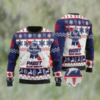 Pabst Blue Ribbon Ugly Christmas Sweater Reindeer Snowflake
