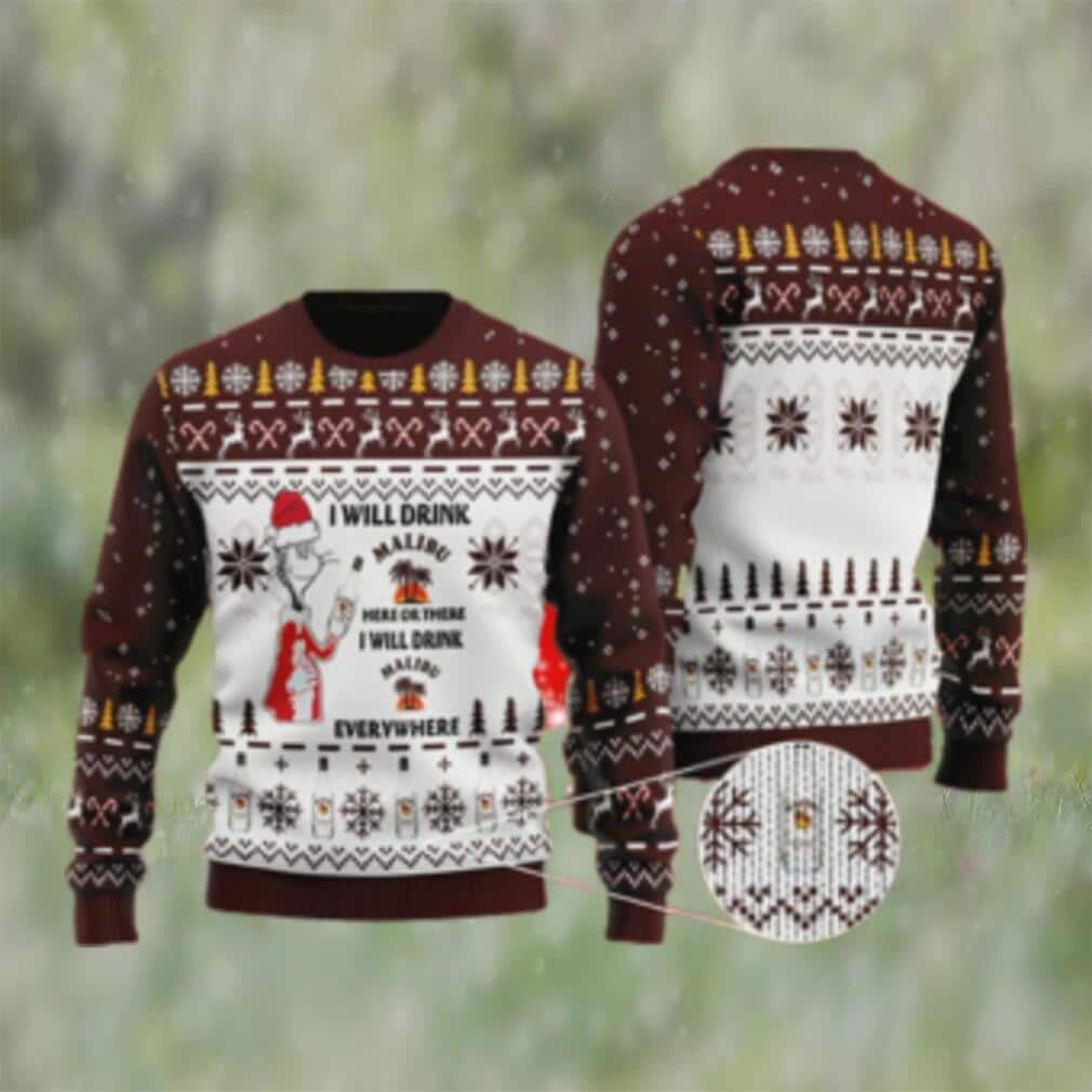 Funny Grinch I Will Drink Malibu Rum Everywhere Ugly Christmas Sweater Funny Grinch I Will Drink Malibu Rum Everywhere Ugly Christmas Sweater