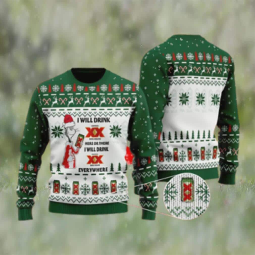 Funny Grinch I Will Drink Dos Equis Everywhere Ugly Christmas Sweater Funny Grinch I Will Drink Dos Equis Everywhere Ugly Christmas Sweater