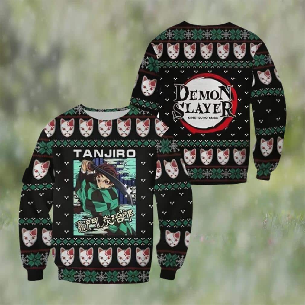 Black Tanjiro Kamado Demon Slayer Ugly Christmas Sweater Snowflake Pattern Black Tanjiro Kamado Demon Slayer Ugly Christmas Sweater Snowflake Pattern