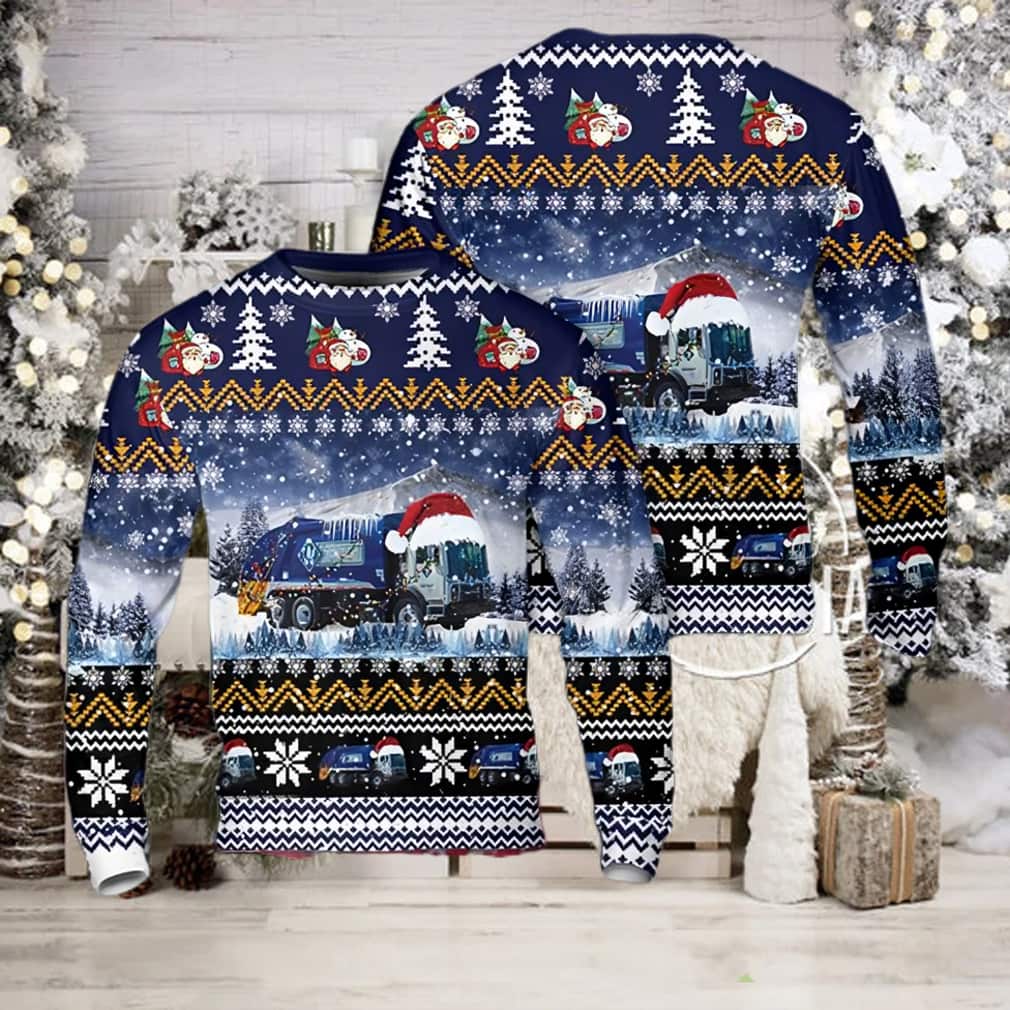 Waste Connections Garbage Truck Ugly Christmas Sweater Xmas Pattern