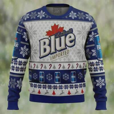 Labatt Blue Beer Ugly Christmas Sweater Xmas Pattern