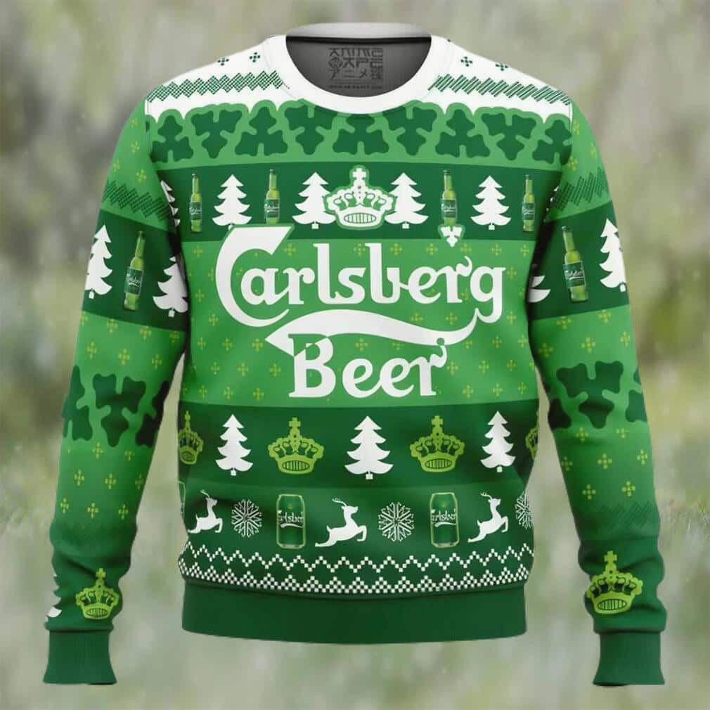 Green Carlsberg Beer Ugly Christmas Sweater Snowflake Pine Tree Green Carlsberg Beer Ugly Christmas Sweater Snowflake Pine Tree