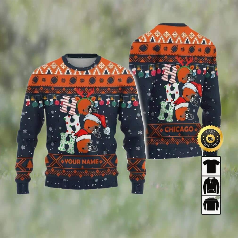 NFL Chicago Bears Ugly Christmas Sweater Ho Ho Ho Custom Name