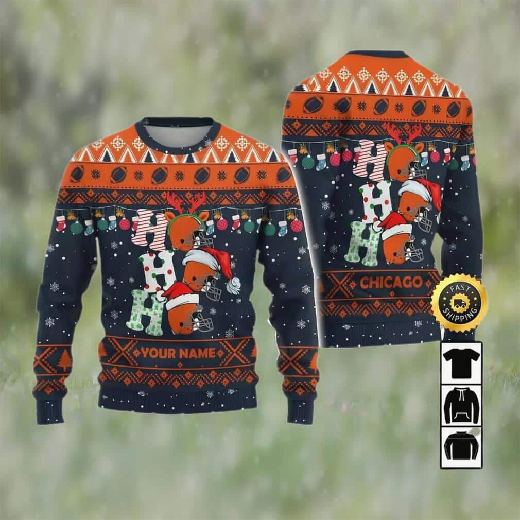 NFL Chicago Bears Ugly Christmas Sweater Ho Ho Ho Custom Name NFL Chicago Bears Ugly Christmas Sweater Ho Ho Ho Custom Name