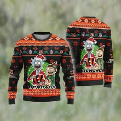 Funny Rick And Morty NFL Cincinnati Football Ugly Christmas Sweater