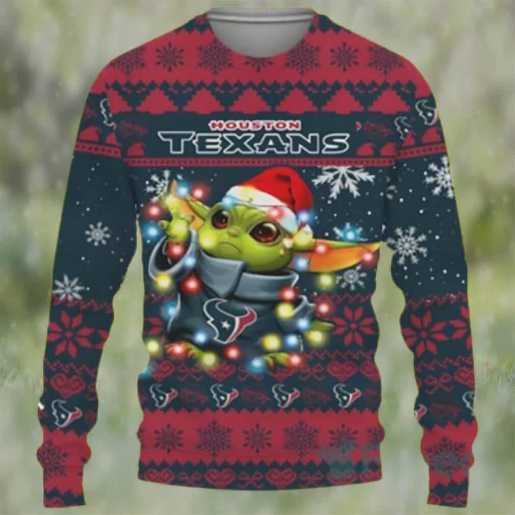 Baby Yoda Star Wars Loves NFL Houston Texans Ugly Christmas Sweater Baby Yoda Star Wars Loves NFL Houston Texans Ugly Christmas Sweater