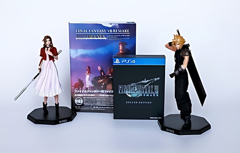 Bangkok, Thailand - March 14, 2021 : Final Fantasy VII Remake gaming figures (Ichiban Kuji) and blu-ray disc game box for play on PS4 Console and final fantasy 7 remake Ultimania book. Bangkok, Thailand - March 14, 2021 : Final Fantasy VII Remake gaming figures (Ichiban Kuji) and blu-ray disc game box for play on PS4 Console and final fantasy 7 remake Ultimania book.