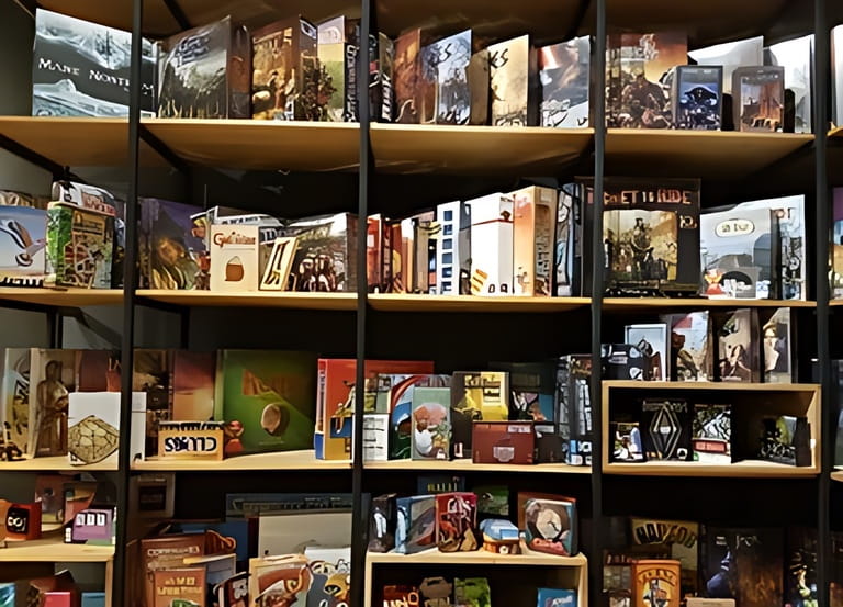 BANGKOK, THAILAND- FEB 2017 :A lot of board games on shelves in a shop BANGKOK, THAILAND- FEB 2017 :A lot of board games on shelves in a shop