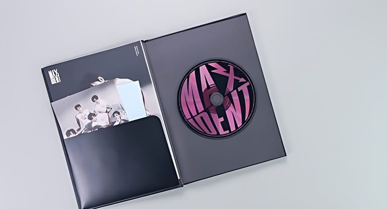 Stray Kids MAXIDENT mini Album Box set on grey. Music CD. South Korean boy band StrayKids. Space for text. Gatineau, QC Canada - December 07 2022. Stray Kids MAXIDENT mini Album Box set on grey. Music CD. South Korean boy band StrayKids. Space for text. Gatineau, QC Canada - December 07 2022.