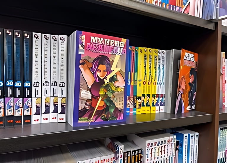 Woodinville, WA USA - circa November 2022: Close up selective focus on My Hero Academia manga for sale inside a Barnes and Noble store. Woodinville, WA USA - circa November 2022: Close up selective focus on My Hero Academia manga for sale inside a Barnes and Noble store.