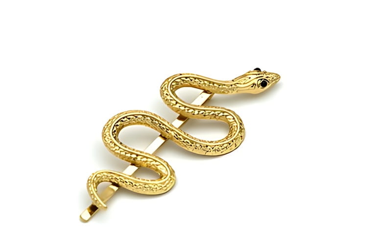 Golden snake brooch. Photo taken October 30th, 2020, Zurich, Switzerland.