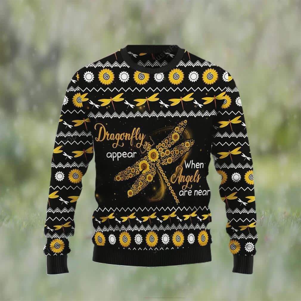Black Dragonfly Ugly Christmas Sweater Sunflower Dragonfly Appear When Angels Are Near Black Dragonfly Ugly Christmas Sweater Sunflower Dragonfly Appear When Angels Are Near
