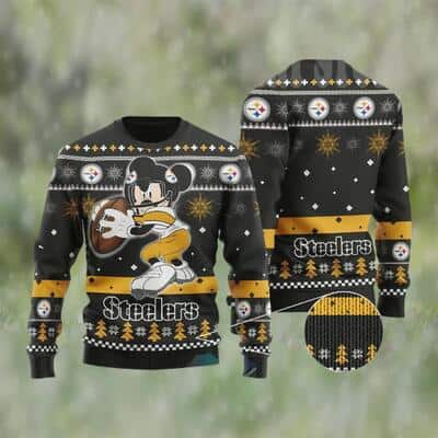 Black NFL Pittsburgh Steelers Mickey Mouse Ugly Christmas Sweater