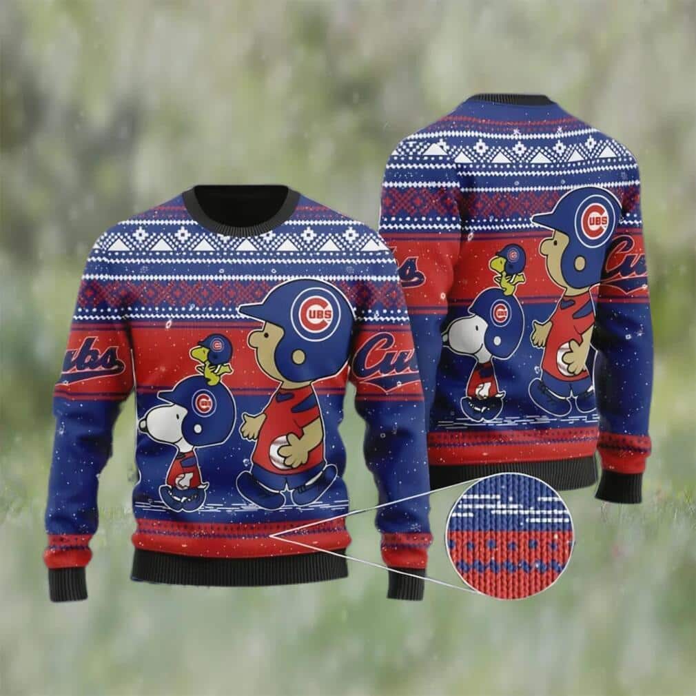 Snoopy And Charlie Brown MLB Chicago Cubs Ugly Christmas Sweater Snoopy And Charlie Brown MLB Chicago Cubs Ugly Christmas Sweater
