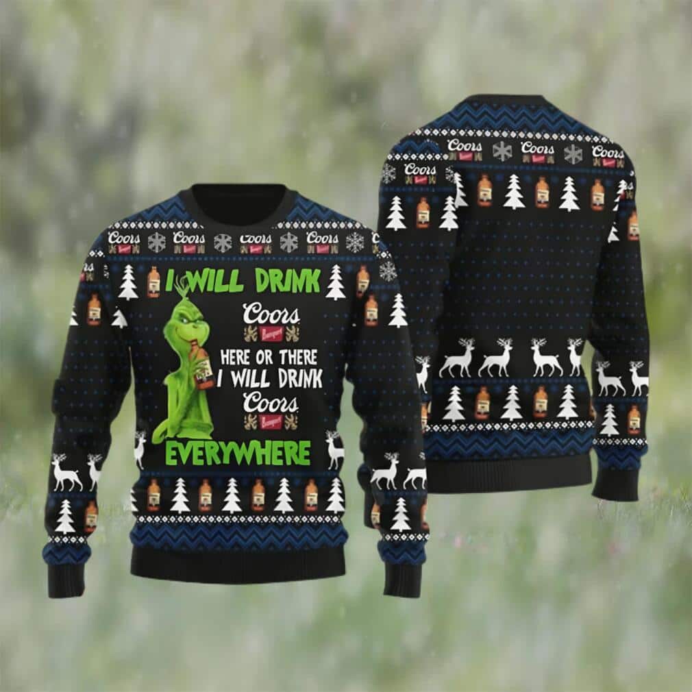 Funny Grinch I Will Drink Coors Banquet Everywhere Ugly Christmas Sweater Funny Grinch I Will Drink Coors Banquet Everywhere Ugly Christmas Sweater