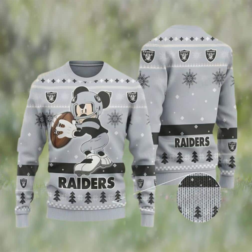 Gray Mickey NFL Las Vegas Raiders Ugly Christmas Sweater Gray Mickey NFL Las Vegas Raiders Ugly Christmas Sweater
