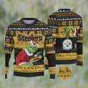 The Grinch NFL Pittsburgh Steelers Ugly Christmas Sweater Snowflake Reindeer Pattern