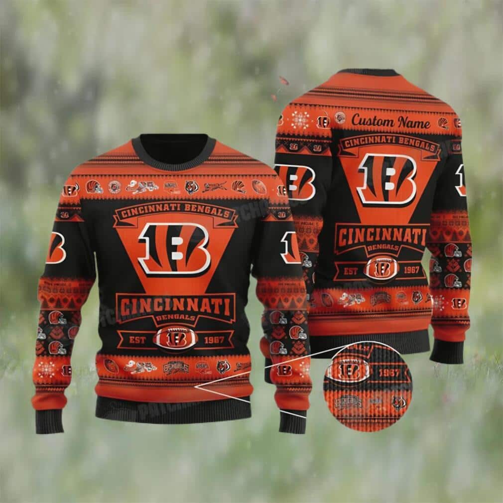 NFL Cincinnati Bengals Ugly Christmas Sweater Custom Name NFL Cincinnati Bengals Ugly Christmas Sweater Custom Name