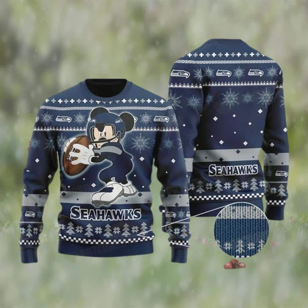 Blue Mickey Mouse NFL Seattle Seahawks Ugly Christmas Sweater Blue Mickey Mouse NFL Seattle Seahawks Ugly Christmas Sweater