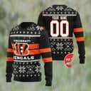 Black NFL Cincinnati Bengals Ugly Christmas Sweater Custom Name Number