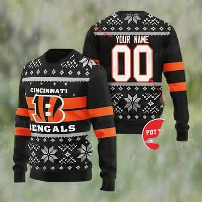 Black NFL Cincinnati Bengals Ugly Christmas Sweater Custom Name Number