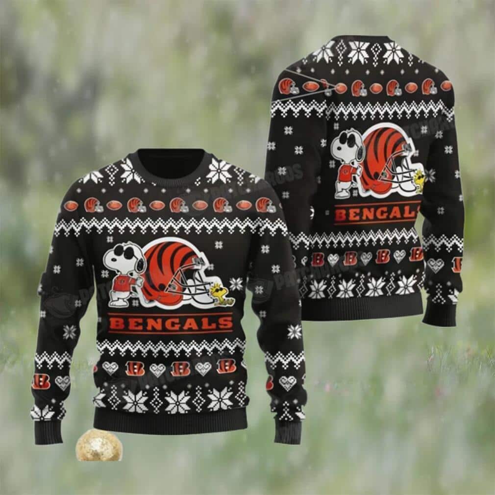 Black Snoopy And Woodstock NFL Cincinnati Bengals Ugly Christmas Sweater Black Snoopy And Woodstock NFL Cincinnati Bengals Ugly Christmas Sweater