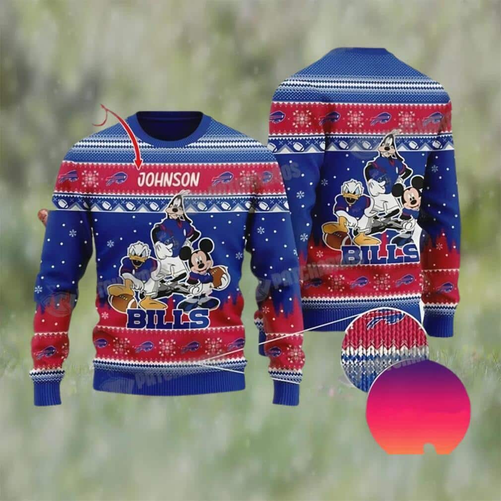 Disney Mickey Mouse NFL Buffalo Bills Ugly Christmas Sweater Custom Name Disney Mickey Mouse NFL Buffalo Bills Ugly Christmas Sweater Custom Name