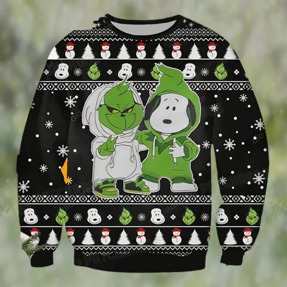 Black Snoopy And Grinch Ugly Christmas Sweater Xmas Gift Black Snoopy And Grinch Ugly Christmas Sweater Xmas Gift