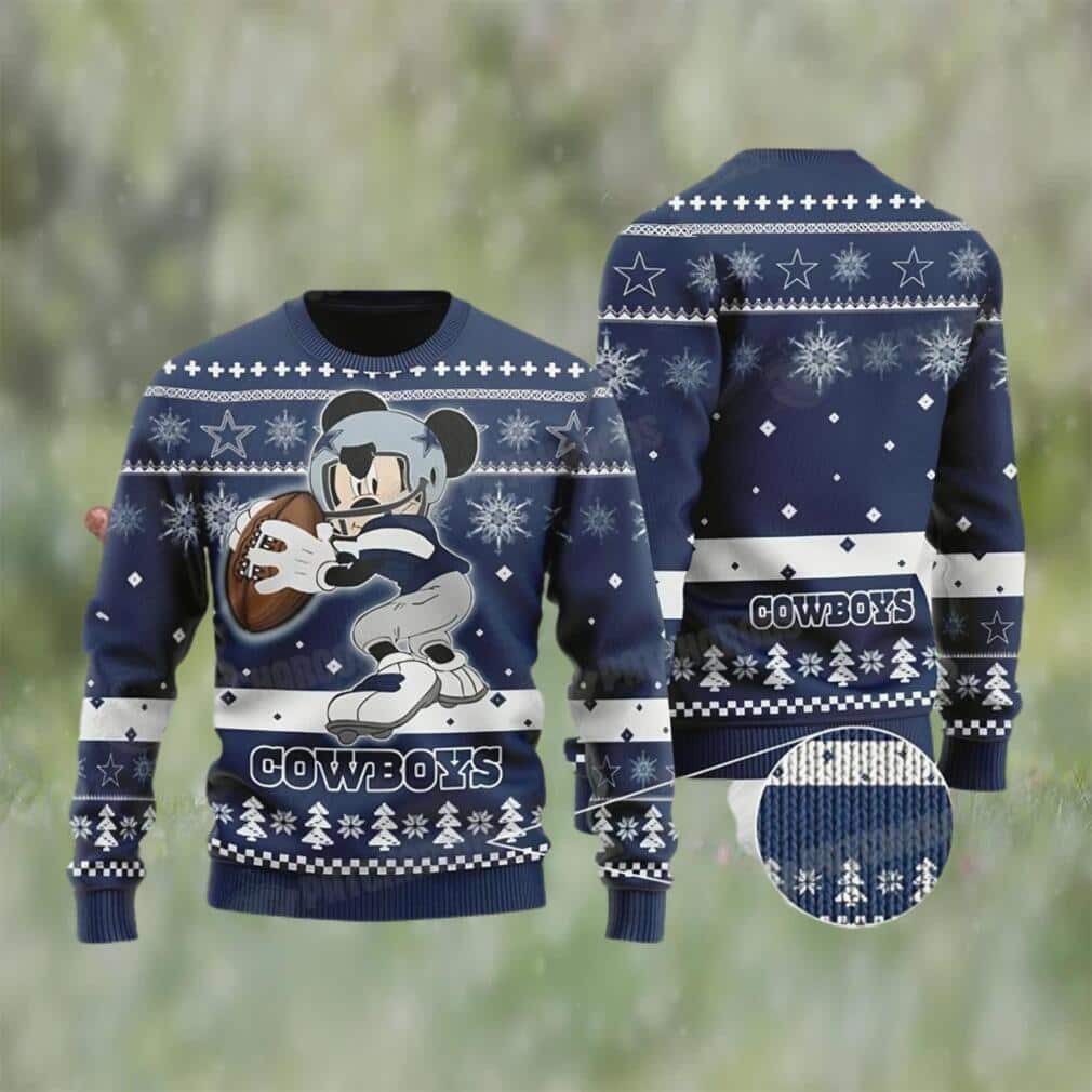 Blue Mickey Mouse NFL Dallas Cowboys Ugly Christmas Sweater Blue Mickey Mouse NFL Dallas Cowboys Ugly Christmas Sweater