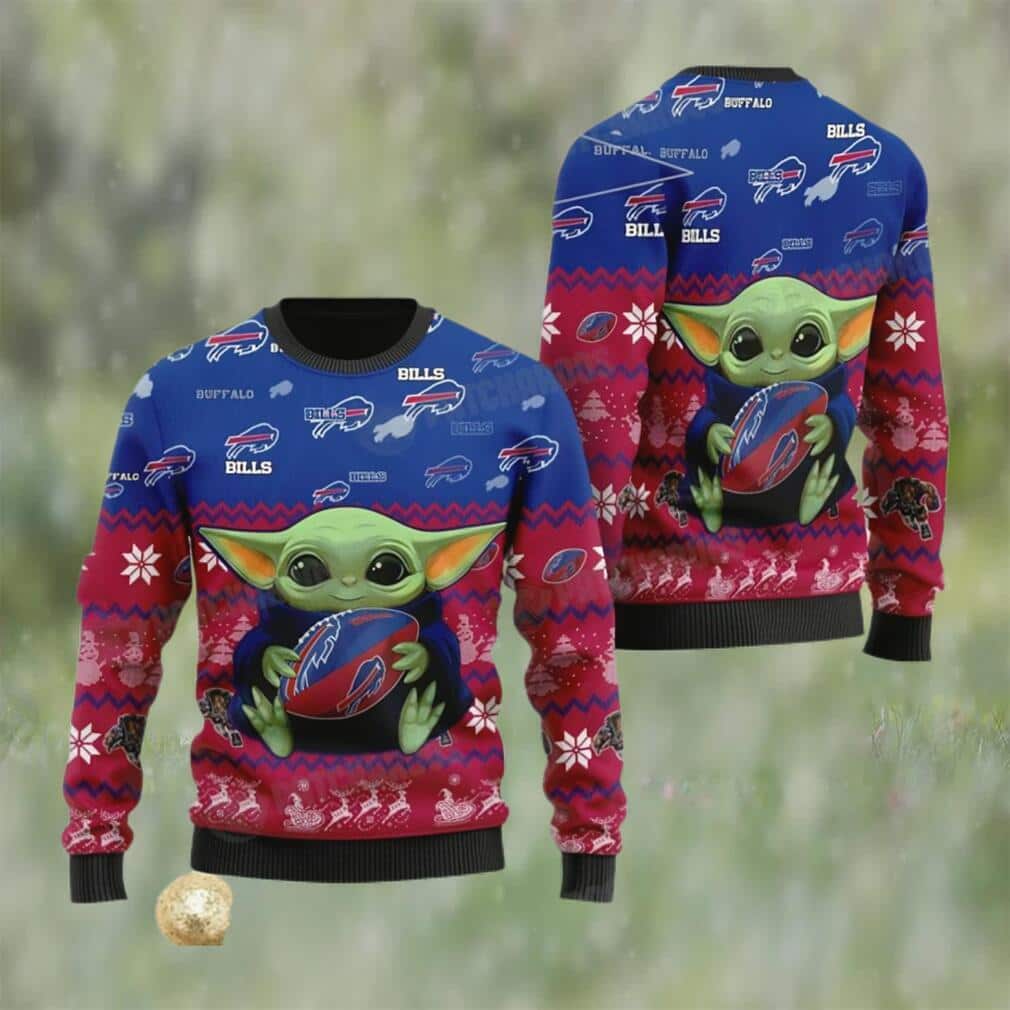 Baby Yoda Loves NFL Buffalo Bills Ugly Christmas Sweater Reindeer Baby Yoda Loves NFL Buffalo Bills Ugly Christmas Sweater Reindeer