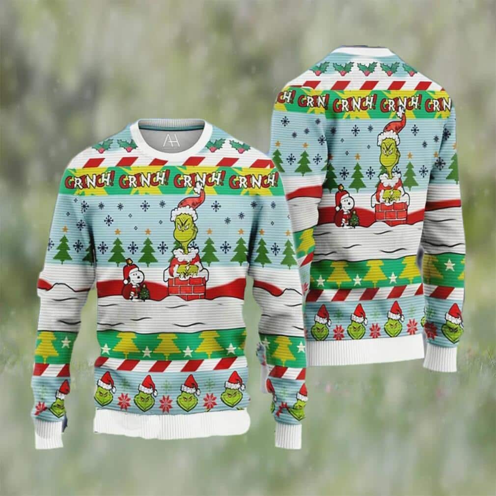 Funny Grinch And Snoopy Dog Ugly Christmas Sweater Snowflake Pine Tree Pattern Funny Grinch And Snoopy Dog Ugly Christmas Sweater Snowflake Pine Tree Pattern