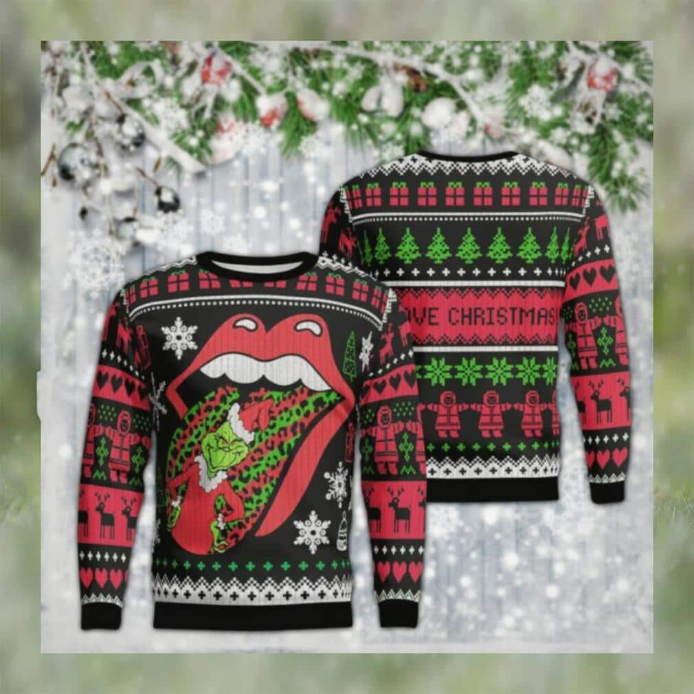 Funny Grinch Ugly Christmas Sweater The Rolling Stones Save Christmas