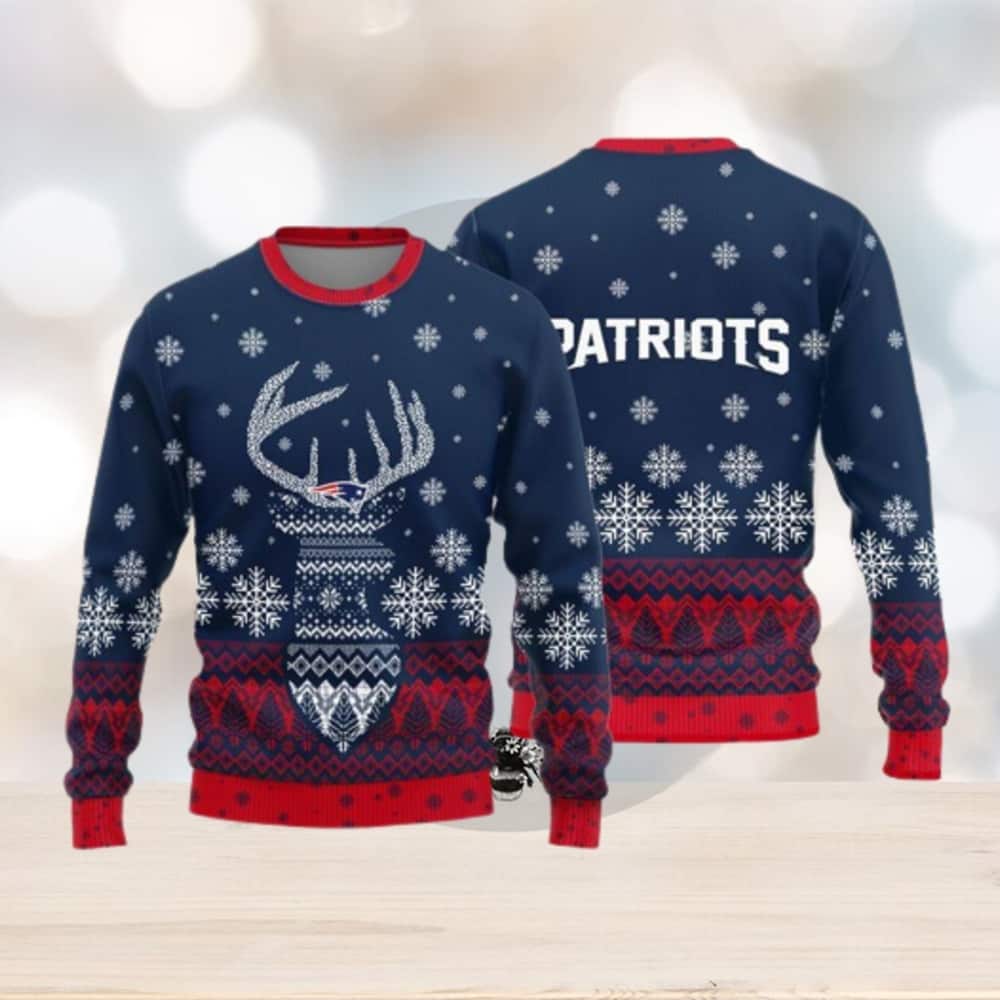 NFL New England Patriots Ugly Christmas Sweater Reindeer NFL New England Patriots Ugly Christmas Sweater Reindeer