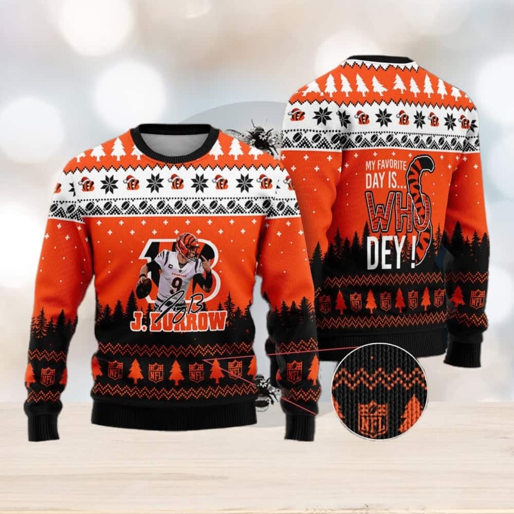 NFL Cincinnati Bengals Ugly Christmas Sweater My Favorite Day Is Whoo Dey